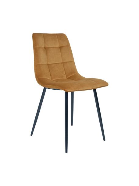 Krzesło tapicerowane z aksamitu Middleton, Tapicerka: aksamit Dzięki tkaninie w, Nogi: metal lakierowany, Musztardowy, S 55 x G 44 cm