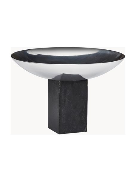 Decoratieve schaal Sapoto met marmeren voetstuk, Schaal: aluminium, gepolijst, Voetstuk: marmer, Zilverkleurig, zwart, gemarmerd, Ø 22 x H 15 cm