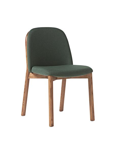 Chaise en bois avec rembourrage Julie, Tissu vert foncé, bois de frêne, larg. 47 x haut. 81 cm