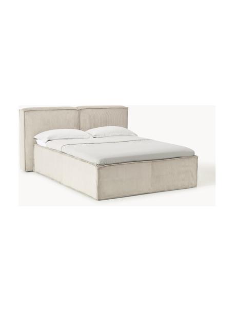 Letto boxspring in velluto a coste Lennon, Rivestimento: 92% poliestere, 8% poliam, Materasso: nucleo di molle insacchet, Piedini: legno di betulla massicci, Velluto a coste beige chiaro, Larg. 200 x Lung. 200 cm, grado di durezza H3