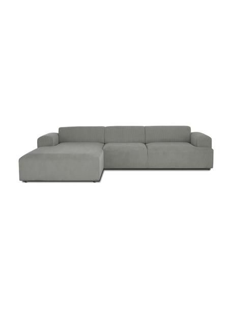 Canapé d'angle 4 places velours côtelé gris Melva, Velours côtelé gris, larg. 319 x prof. 196 cm, méridienne à gauche