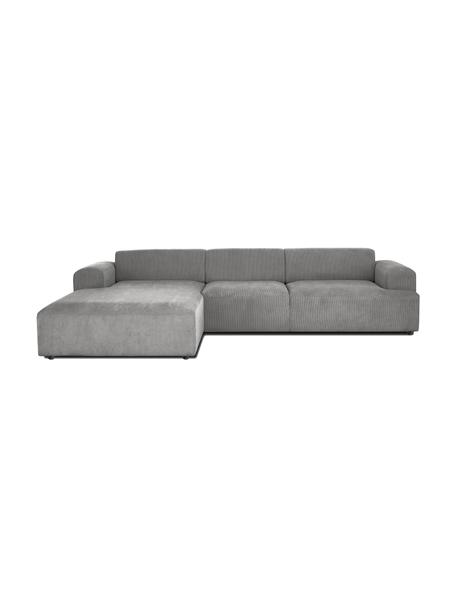 Canapé d'angle 4 places velours côtelé gris Melva, Velours côtelé gris, larg. 319 x prof. 196 cm, méridienne à gauche
