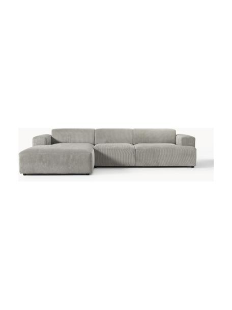 Canapé d'angle 4 places en velours côtelé Melva, Velours côtelé gris, larg. 319 x prof. 195 cm, méridienne à gauche