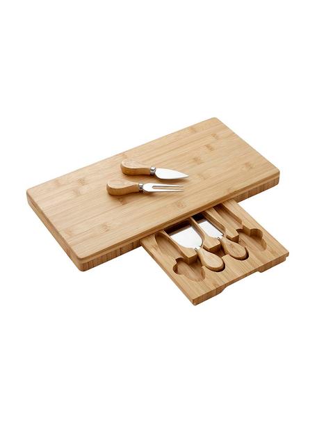Tagliere con coltelli per formaggi Fromagerie 5pz, Posate: metallo, Legno chiaro, Lung. 40 x Larg. 20 cm