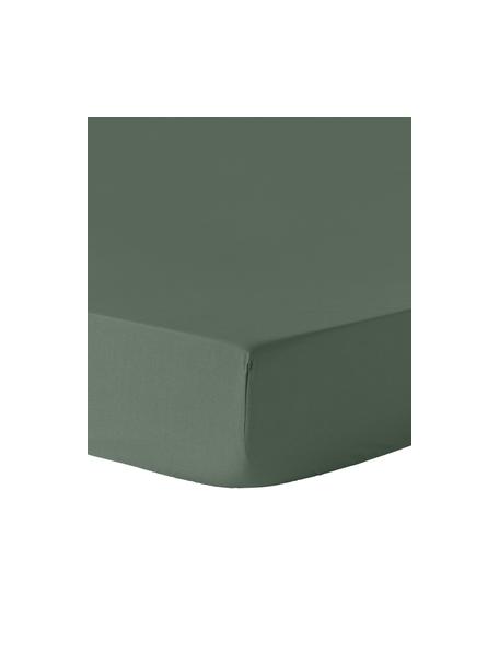 Lenzuolo con angoli topper in cotone percalle Elsie, Verde scuro, Larg. 90 x Lung. 200 cm
