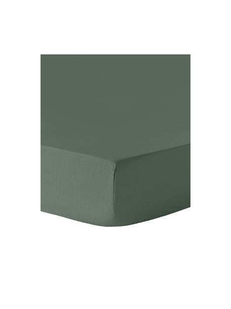 Topper hoeslaken Elsie, katoen perkal, Weeftechniek: perkal, Donkergroen, B 90 x L 200 cm, H 15 cm