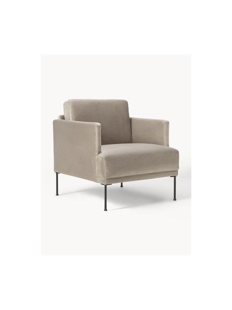 Fluwelen fauteuil Fluente, Bekleding: fluweel (hoogwaardig poly, Frame: massief grenenhout, FSC-g, Poten: gelakt metaal, Fluweel greige, B 74 x D 85 cm