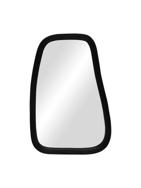 Handgemachter Anlehnspiegel Organic mit schwarzem Rattanrahmen, Spiegelfläche: Spiegelglas, Rahmen: Rattan, Schwarz, B 61 x H 120 cm