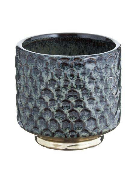 Portavaso piccolo in gres fatto a mano Dela, Gres, Blu, dorato, Ø 10 x Alt. 10 cm