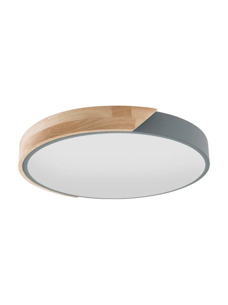 Kleine LED plafondlamp Benoa met houten decoratie, Lampenkap: eikenhout, metaal, Diffuser: acryl, Eikenhout, grijs, Ø 30 x H 5 cm