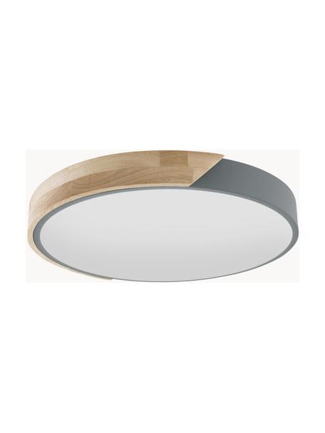 Kleine LED-Deckenleuchte Benoa mit Holzdekor, Lampenschirm: Eichenholz, Metall, Diffusorscheibe: Acryl, Eichenholz, Grau, Ø 30 x H 5 cm