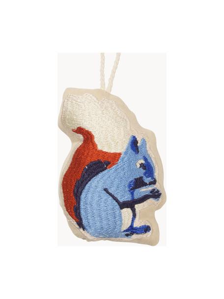 Ciondoli per albero di Natale ricamati Squirrel 2 pz, Cotone, Tonalità blu, terracotta, bianco latte, Larg. 7 x Alt. 10 cm