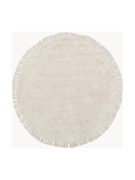 Okrúhly ručne tuftovaný bavlnený koberec so strapcami Daya, Krémovobiela, Ø 150 cm (veľkosť M)