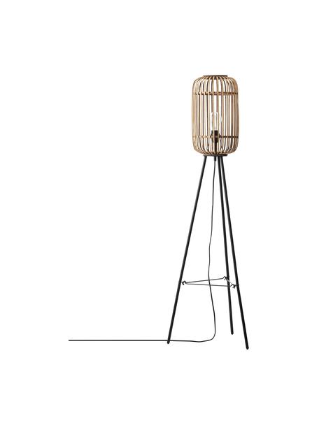 Petit lampadaire trépied en rotin Woodrow, Brun clair, noir, Ø 45 x haut. 130 cm