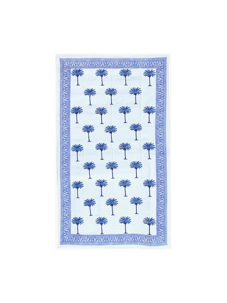 Nappe en coton peinte à la main The Palms, 100% coton, Tons bleus, 4-6 personnes (long. 150 x larg. 250 cm)