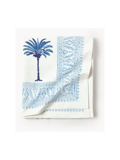 Nappe en coton peinte à la main The Palms, 100% coton, Tons bleus, 4-6 personnes (long. 150 x larg. 250 cm)