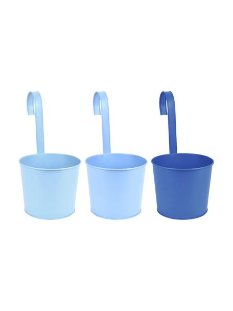 Cache-pots avec crochet Shades, 3 élém., Métal, enduit, Tons bleus, larg. 18 x haut. 34 cm