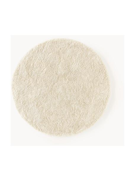 Pluizig rond hoogpolig vloerkleed Leighton, Bovenzijde: microvezels (100% polyest, Onderzijde: 70% polyester, 30% katoen, Crèmewit, Ø 120 cm (maat S)