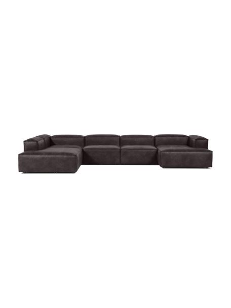 Canapé lounge modulable cuir recyclé brun-gris Lennon, Cuir brun-gris, larg. 418 x prof. 68 cm, méridienne à gauche