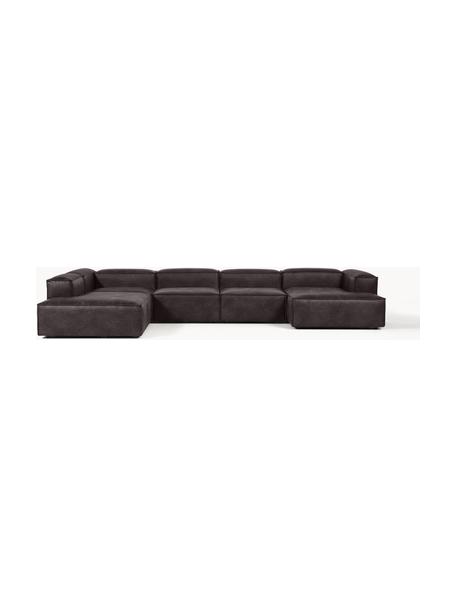 Divano angolare componibile in pelle riciclata Lennon, Rivestimento: pelle riciclata (70 % pel, Rivestimento: imbottitura in schiuma co, Pelle taupe, Larg. 418 x Prof. 269 cm, chaise longue a sinistra