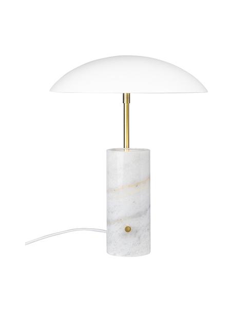Lámpara de mesa de mármol Mademoiselles, Estructura: metal cepillado, Cable: cubierto en tela, Mármol blanco, latón, Ø 32 x Al 42 cm