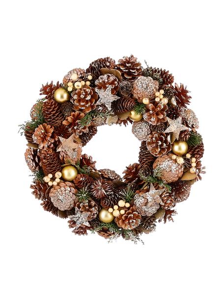 Weihnachtskranz Thomas Ø 34 cm, Kiefernzapfen, Braun, Goldfarben, Grün, Ø 34 x H 9 cm