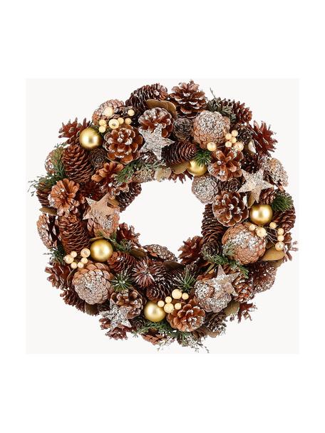Weihnachtskranz Thomas Ø 34 cm, Kiefernzapfen, Braun, Goldfarben, Grün, Ø 34 x H 9 cm