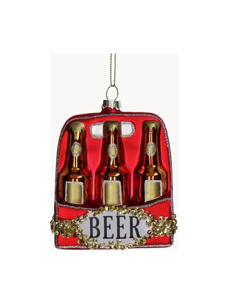 Baumanhänger Beer Pack, Glas, Rot, Goldfarben, B 8 x H 10 cm