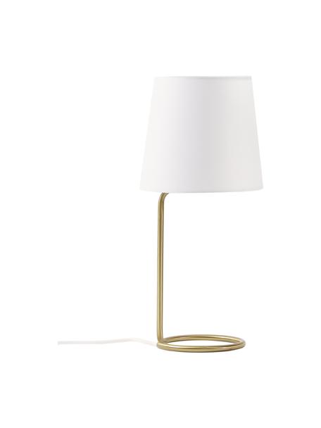 Lampada da tavolo dorata Bo, Paralume: tessuto, Base della lampada: metallo spazzolato, Bianco, dorato, Ø 19 x Alt. 42 cm