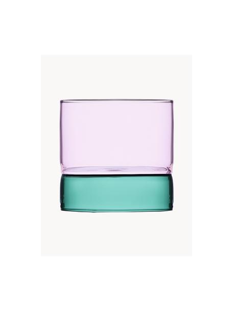 Bicchieri acqua fatti a mano Bamboo Groove 2 pz, Vetro borosilicato, Petrolio, rosa, trasparente, Ø 8 x Alt. 7 cm, 200 ml