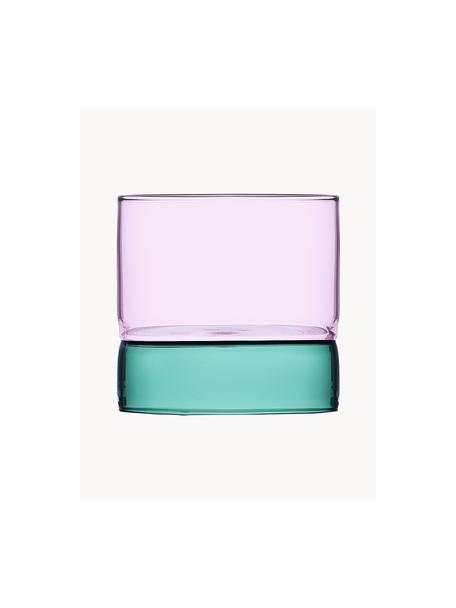 Ręcznie wykonana szklanka Bamboo Groove, 2 szt., Szkło borokrzemowe, Petrol, blady różowy, transparentny, Ø 8 x W 7 cm, 200 ml