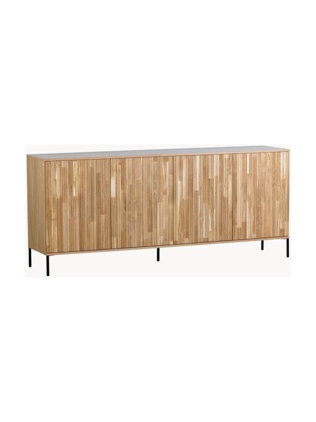 Dressoir Avourio met geribde voorzijde van eikenhout, 4 deuren, Frame: eikenhout, FSC-gecertific, Poten: gecoat metaal, Eikenhoutkleurig, B 200 cm x H 85 cm