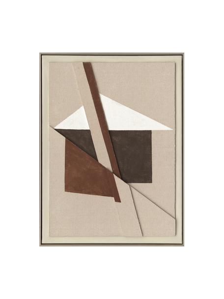 Ręcznie malowany oprawiony obraz na płótnie Brown Shapes, Stelaż: drewno sosnowe, Beżowy, odcienie brązowego, biały, S 60 x W 80 cm