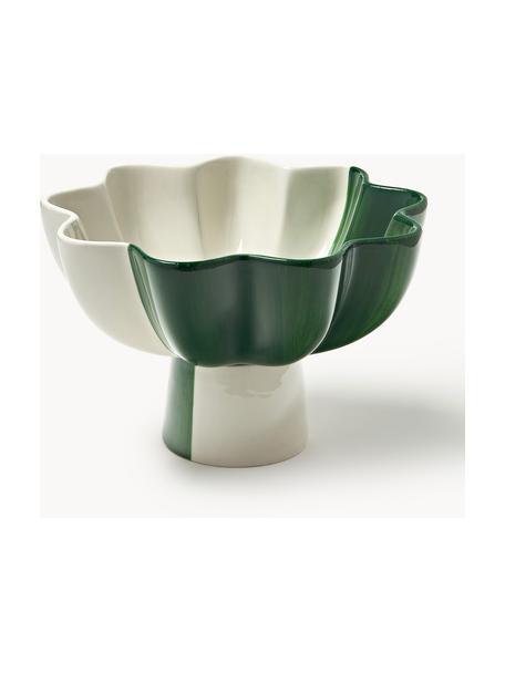 Coupe décorative peinte à la main Sun, Grès cérame, Vert, blanc cassé, Ø 20 x haut. 13 cm