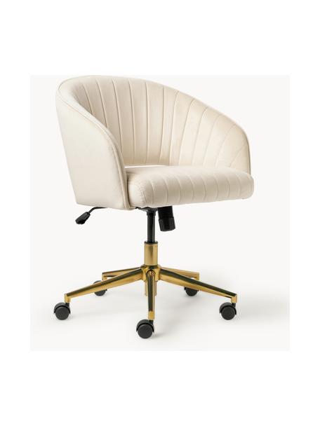 Chaise de bureau en velours avec accoudoirs Laria, réglable en hauteur, Velours blanc crème, larg. 58 x prof. 60 cm