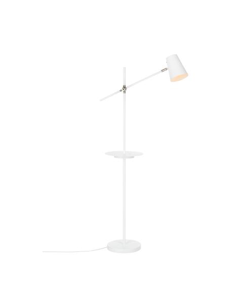 Leselampe Linear mit Ablage und Ladestation, Lampenschirm: Metall, beschichtet, Dekor: Stahl, gebürstet, Weiss, B 65 x H 144 cm
