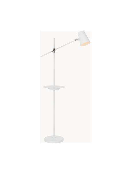 Leeslamp Linear met oplader, Lampenkap: gecoat metaal, Lampvoet: gecoat metaal, Decoratie: geborsteld staal, Wit, H 144 cm