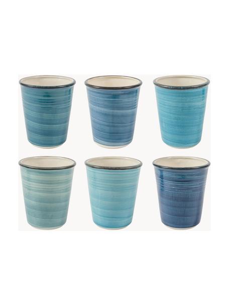 Set 6 tazze senza manico Baita, Gres (pietra dolomitica) dipinta a mano, Tonalità blu, Ø 9 x Alt. 11 cm, 350 ml
