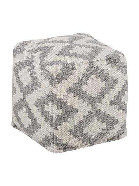 Handgewebter Pouf Napua mit Ethno-Muster, Bezug: 100% recyceltes Polyester, Grau, Ecru, 40 x 40 cm