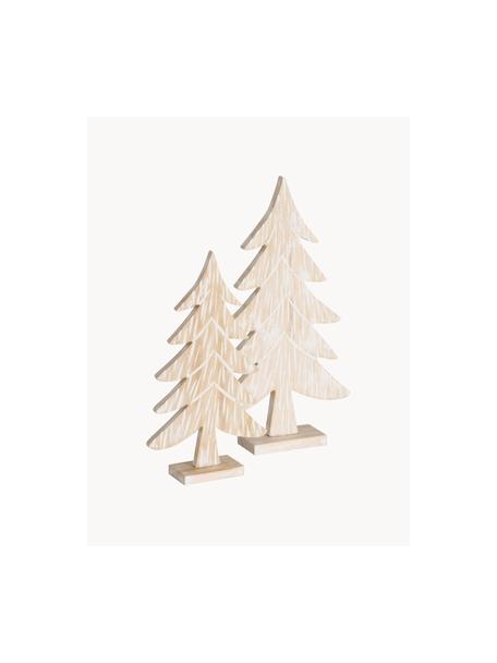 Deko-Bäume Nadine aus Kiefernholz, 2er-Set, Kiefernholz, Helles Holz, Weiß, Set mit verschiedenen Größen