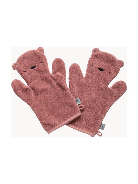 Badhandschoenen van badstof, 2 stuks, 100% katoenen badstof, Oudroze, B 20 x L 25 cm