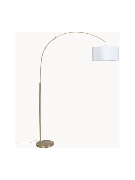 Große Bogenlampe Niels, Lampenfuß: Metall, gebürstet, Lampenschirm: Textil, Weiß, Goldfarben, H 218 cm