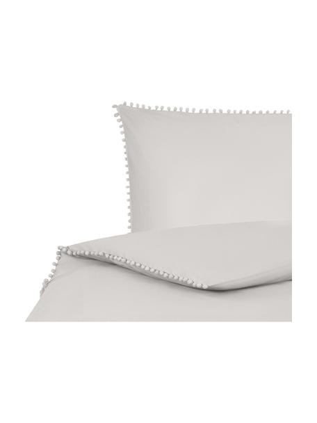 Baumwollperkal-Bettdeckenbezug Bommy mit Pompoms, Webart: Perkal Fadendichte 200 TC, Grau, 160 x 210 cm