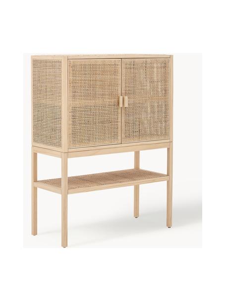 Chiffonnier de madera de pino y ratán Sanna, Estructura: madera de pino, ratán, Madera de pino, beige, An 90 x Al 120 cm