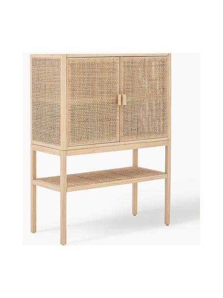 Highboard Sanna aus Kiefernholz und Rattan, Korpus: Kiefernholz, Rattan, Kiefernholz, B 90 x H 120 cm