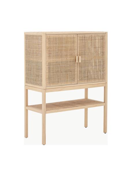 Highboard Sanna aus Kiefernholz und Rattan, Korpus: Kiefernholz, Rattan, Kiefernholz, B 90 x H 120 cm