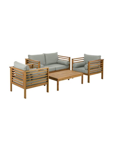 Salotto da giardino in legno di acacia Bo 4 pz, Rivestimento: poliestere (resistente ai, Rivestimenti: grigio Strutture: legno di acacia, Set in varie misure