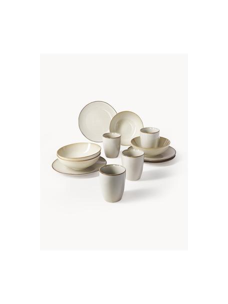 Set 12 stoviglie da colazione tonalità beige fatte a mano Thalia, 4 persone, Gres, Beige, Ø 23 x Alt. 3 cm
