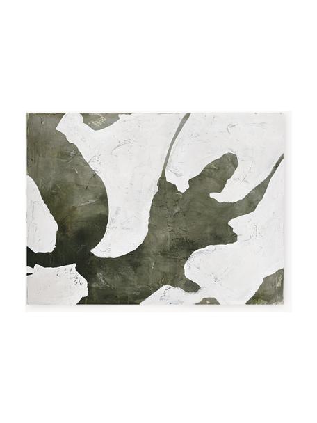 Peinture sur toile réalisée à la main Exposure, Blanc, vert olive, larg. 118 x haut. 88 cm