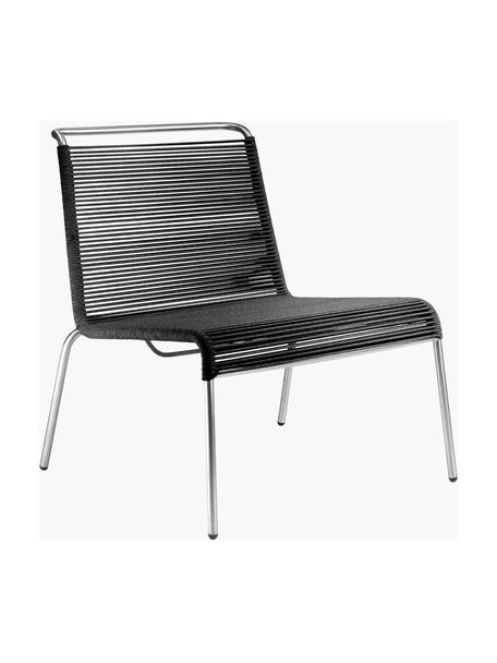 Sillón de jardín Teglgård, Asiento: cordón, Estructura: metal recubierto, Negro, plata, An 71 x F 66 cm